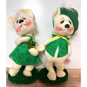 2 Annalee Vintage Saint Patrick Day Irish Mouse Couple Green Shamrock Outfits 17